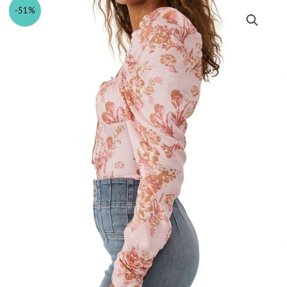 NWT!! Free People - Hilary Floral Crop Top - Pink Combo - Size S - Picture 2 of 9